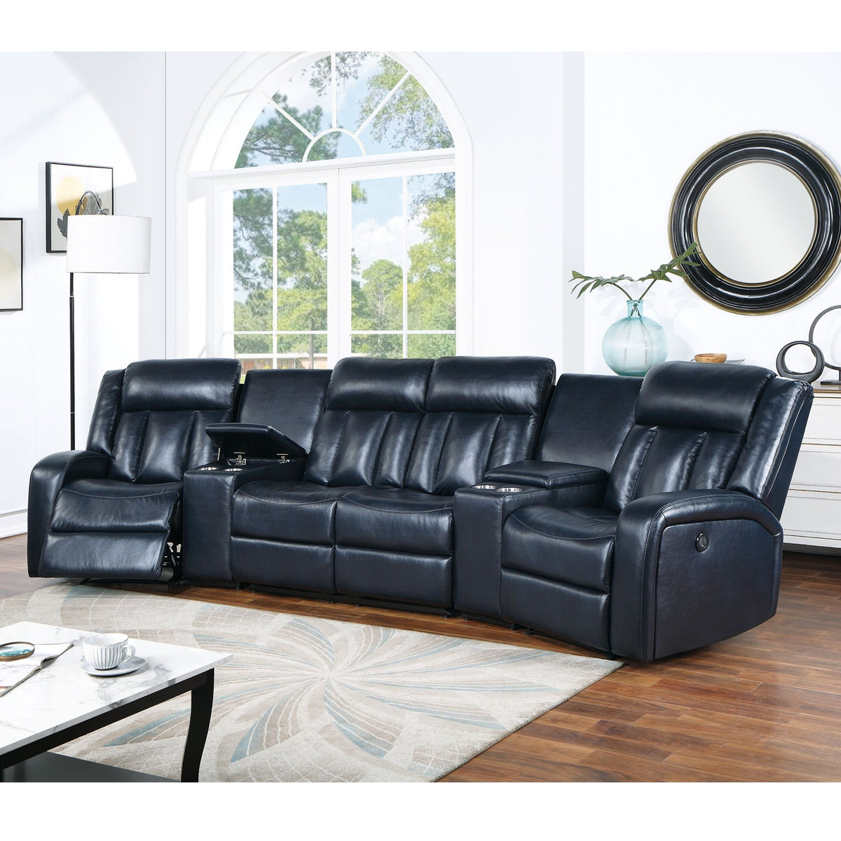 Reclining Sectional Sofa Set With Console Cup Holders USB Ports And Track Arms