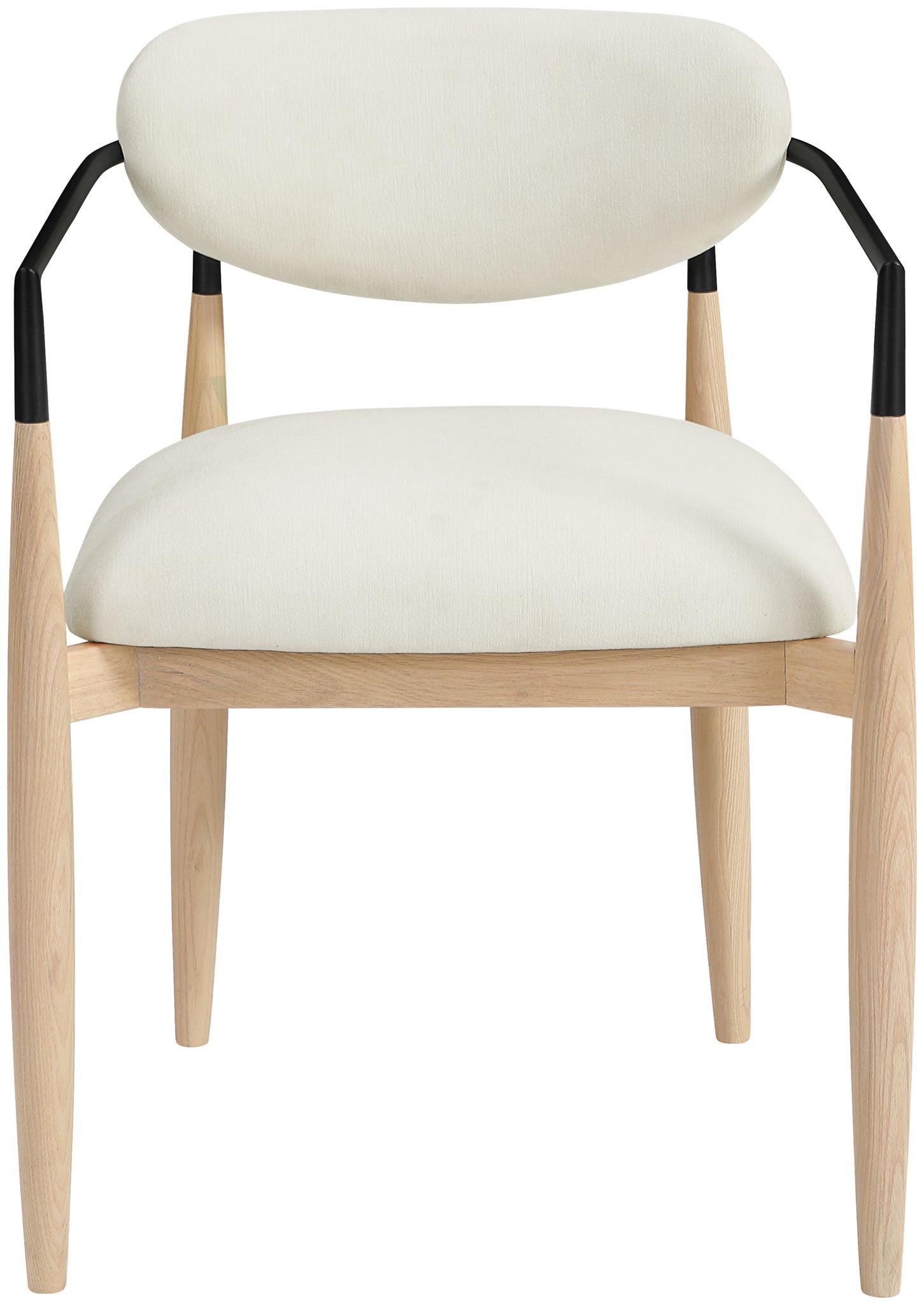 Riccio - Performance Fabric Upholstered Dining Arm Chair (Set of 2) With Light Brown Legs - Cream