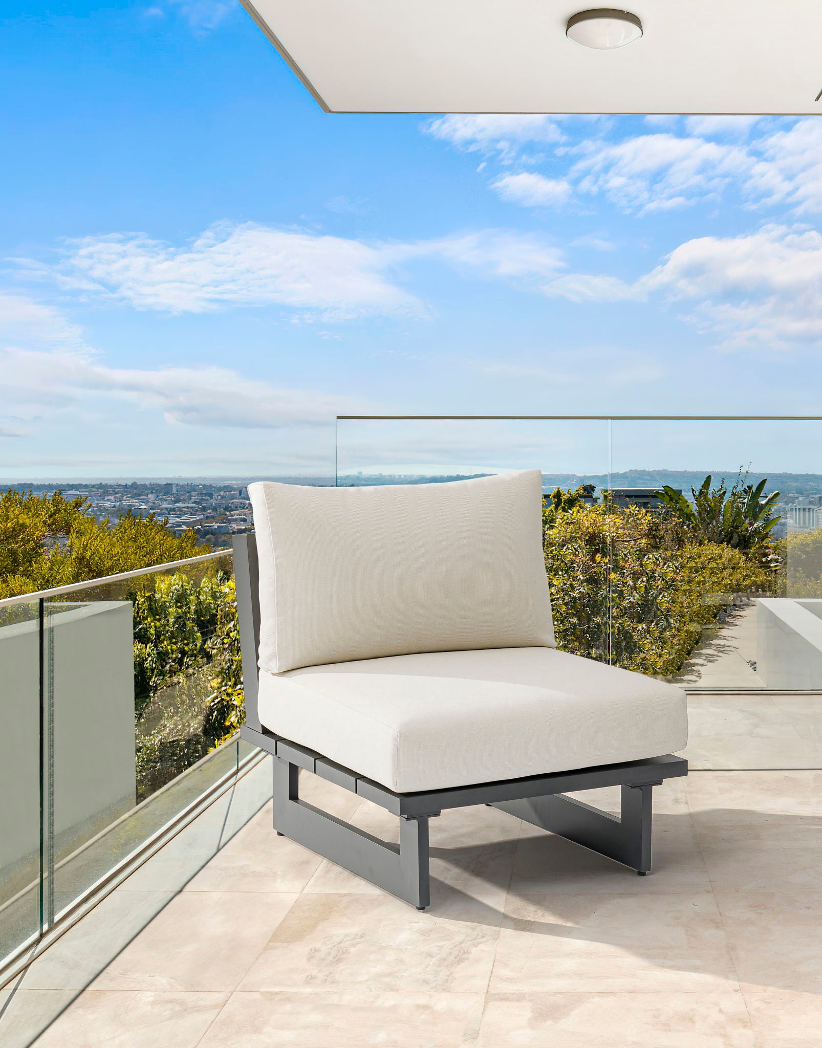Maldives - Water Resistant Outdoor Patio Armless Chair With Gray Frame - Cream