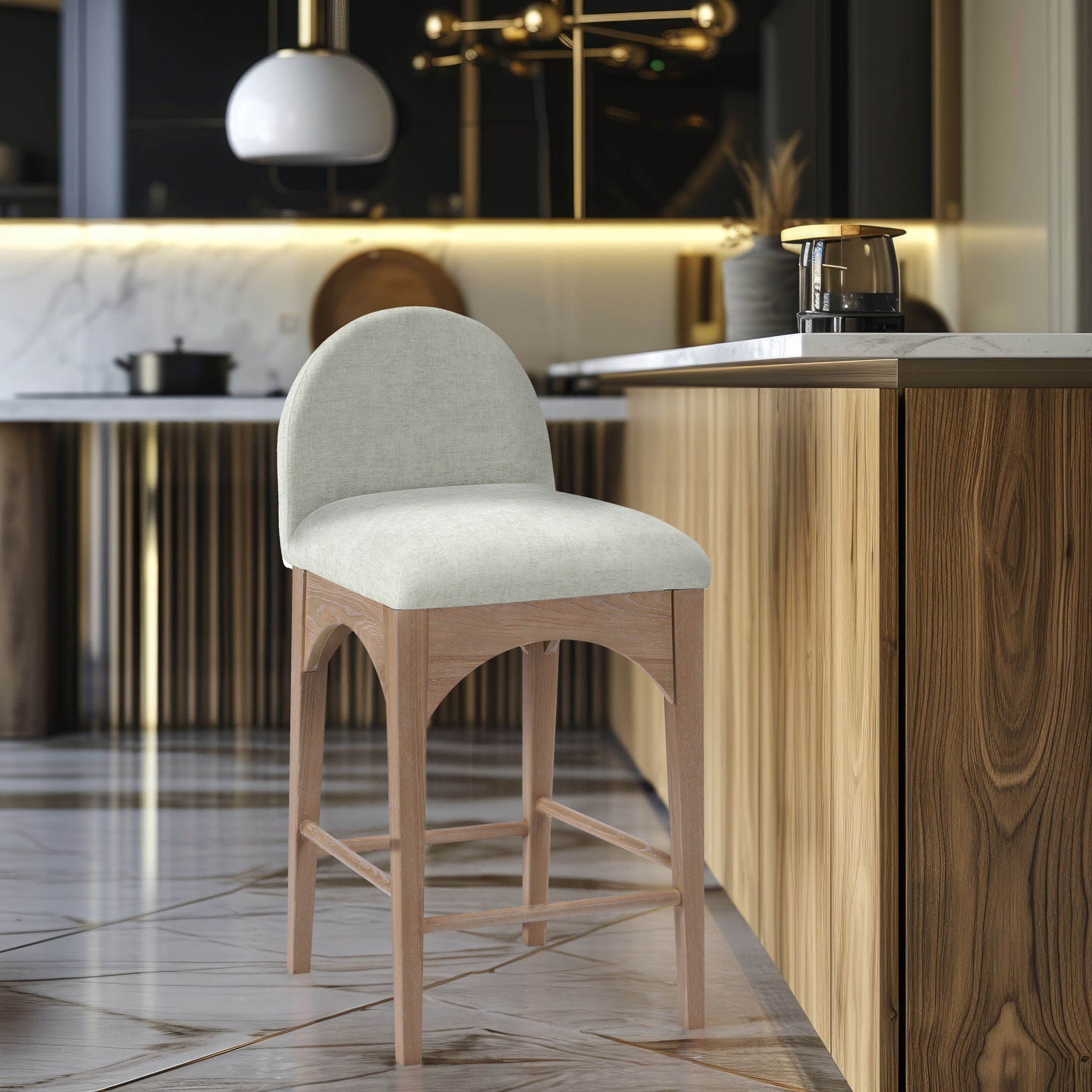Waldorf - Chenille Stool With Natural Legs