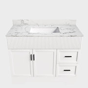 Bathroom Vanity Set, Fluted Cabinet, Soft Close Doors & Drawers, 3 Faucet Holes, Sink Included - White