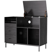 Record Player Stand With Power Outlet & Flip-Down Lid, Turntable Console With 2 Drawers And Storage For 300+ Vinyls, Some Assembly Required - Black